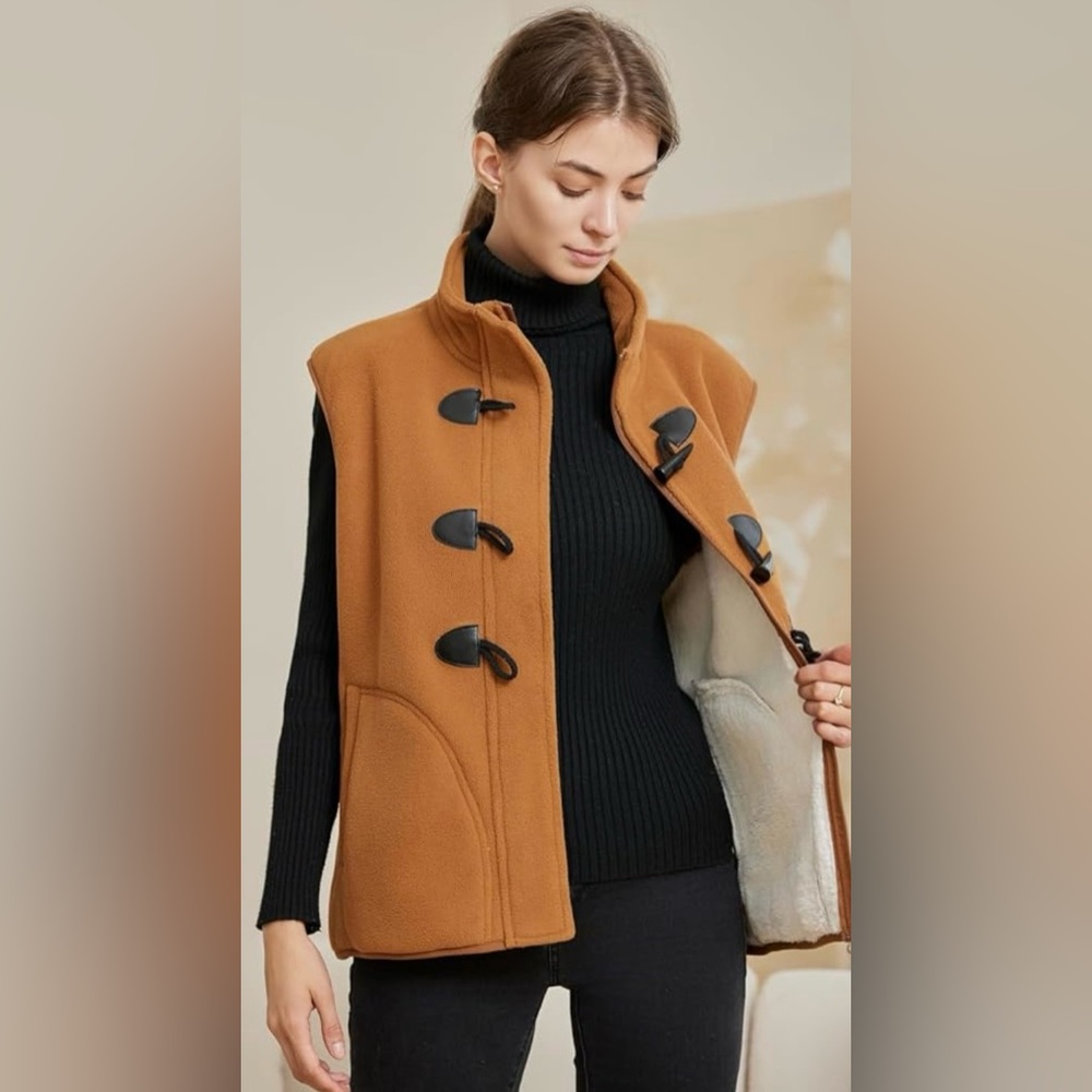 NWT Jiang Wu Women’s Sherpa Vest, Brown, sizes S and XXL